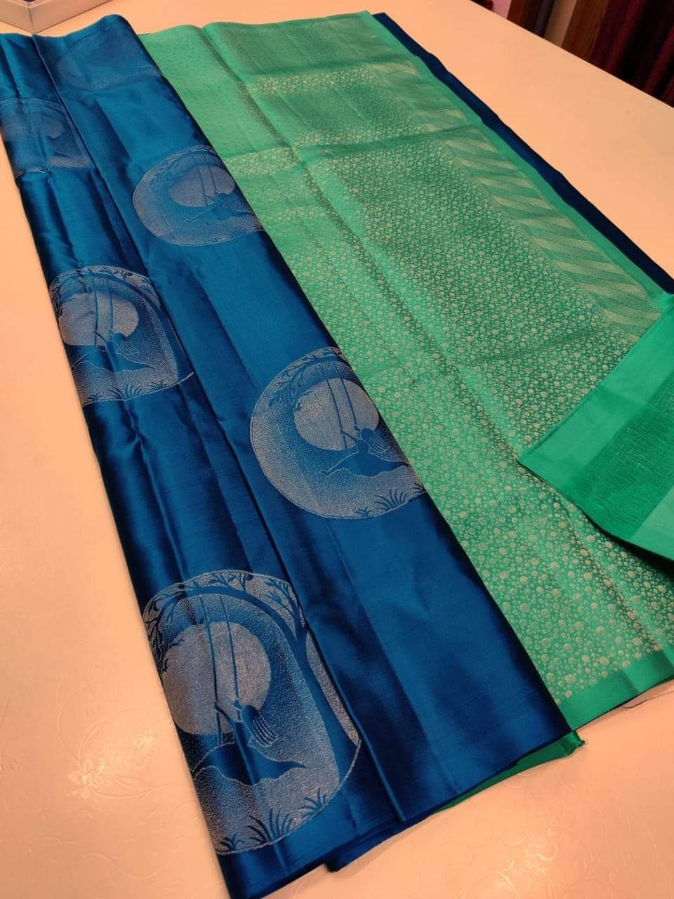 Teal Blue Cotton Saree